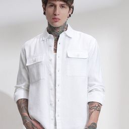 HIGHLANDER Men Comfort Relaxed Fit Textured Spread Collar Cotton Casual Shirt-picture-33