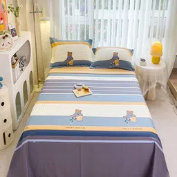 JC HOME Purple & Blue Striped Pure Cotton 220 TC Queen Bedsheet Set 1.80 mx 2.30 m-picture-31