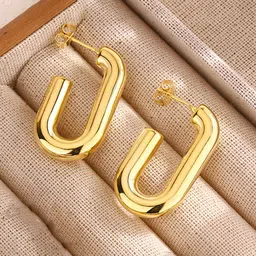 Jewels Galaxy Stainless Steel Gold-Plated Contemporary Half Hoop Earrings-image-59