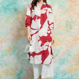 Melange by Lifestyle Floral Printed Mandarin Collar Sleeves Thread Work Kurta-picture-36