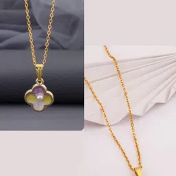 SZN Set Of 2 Gold-Plated Floral Shaped Enamelled Pendants With Chains-picture-24