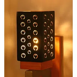 1ST TIME Black & Black Textured Wood Rectangle Shaped Wall Lamp image 5