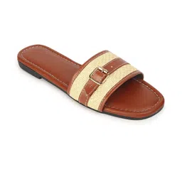 ADIVER Women Woven Design Open Toe Flats with Buckles image 5