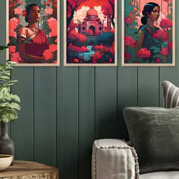 Kotart Brown & Pink 3 Pieces Floral Printed Wooden Wall Arts-picture-18