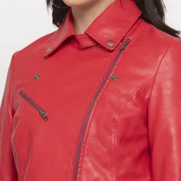 COOL EQUAL Women Leather Lightweight Biker Jacket image 4