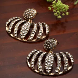 Moedbuille Gold-Plated Crystals Studded Oxidised Crescent Shaped Drop Earrings-picture-12