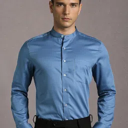 Louis Philippe Men Slim Fit Solid Mandarin Collar Pure Cotton Formal Shirt-picture-29