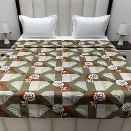 Pure Decor White & Olive Printed Pure Cotton King Duvet Cover image 5