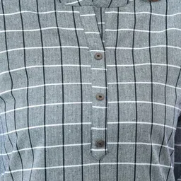 Anouk Rustic Checked Mandarin Collar Roll-Up Sleeves Cotton Top image 2