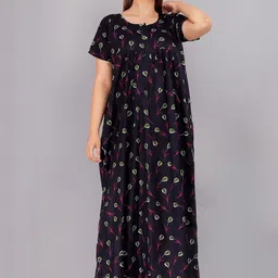 AAKARSHANA CREATION Black Pure Cotton Maxi Printed Nightdress-image-23