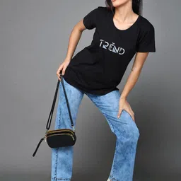 DressBerry Women Black Round Neck Typography Printed Cotton T-shirt-image-92
