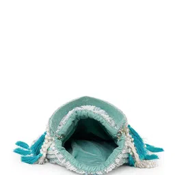 Anekaant Dewdrop Fringe Embellished Tasselled Velvet Potli Clutch image 5