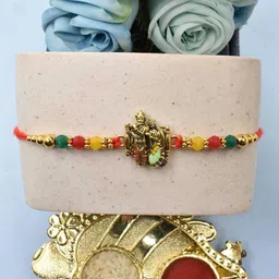 MEIRA JEWELLERY Set Of 5 Designer Beaded Rakhis With Assorted Greeting Card & Roli Chawal image 4