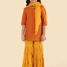 Fabindia Girls Ethnic Motifs Printed Regular Kurta with Sharara & With Dupatta-image-58
