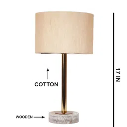 Aura Off White & Copper Toned Traditional Cylindrical Cotton Shade Wooden Table Lamp image 3