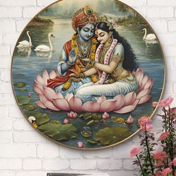 Livin'luxe Green & Blue Lord Radha Krishna Printed Wooden Wall Art-picture-16