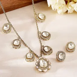 Priyaasi Gold Plated American Diamond-Studded Geometric Elegance Polki Jewellery Set-picture-19