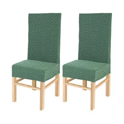 Yellow Weaves Set Of 2 Green Jacquard Stretchable Chair Covers-picture-26