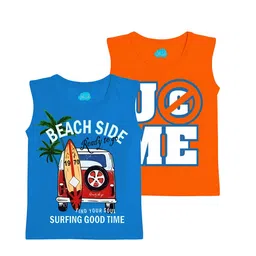 LITTLE LUSH Boys Pack Of 2 Typography Printed Round Neck Sleeveless Tshirts-picture-22