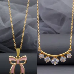 Birado Jewellery Set Of 2 Gold-Plated Artificial Beaded Minimal Chain-image-41