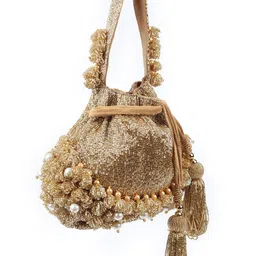 ODETTE Embellished Velvet Cutdana And Beads Work Potli Clutch image 4