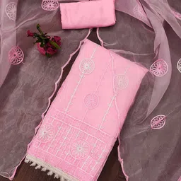 HERE&NOW Floral Embroidered Thread Work Organza Unstitched Dress Material-picture-37