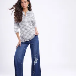 Anouk Rustic Mandarin Collar Checked Straight Kurti image 5