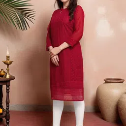 Anouk Rustic Ethnic Motifs Embroidered Chikankari Pure Georgette Chikankari Kurti image 2