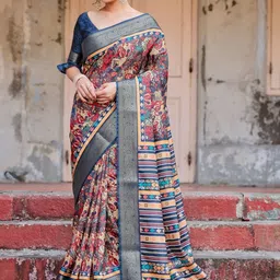 ALMAARI FASHION Ethnic Motifs Printed Zari Jamdani Saree With Unstitched Blouse Piece image 3