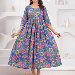 FASHDHUN Women Floral Printed Round Neck Anarkali Maternity Kurta-picture-30