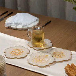 DULI Cream-Colored 4 Pieces Floral Printed Resin Coasters-picture-17