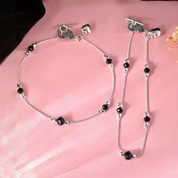 Sangria Set of 2 Silver-Plated Artificial Beads Anklet-image-46