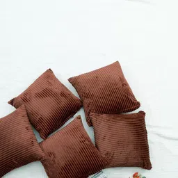 RD TREND Coffee Brown Set of 5 Striped Square Cushion Covers image 3