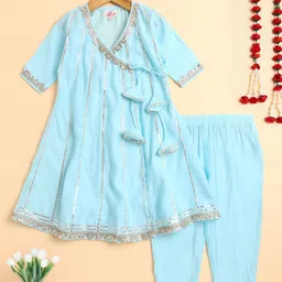 The Magic Wand Girls Embroidered Angrakha Gotta Patti Kurta with Salwar-picture-17