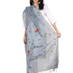 A R SILK DUPATTA HUB Floral Painted Kota Doria Cotton Dupatta-picture-30