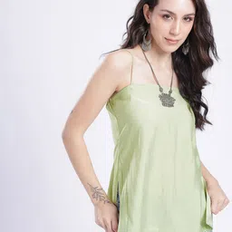 fusion by glitchez Shoulder Straps Thread Work Detail Straight Kurti-picture-29