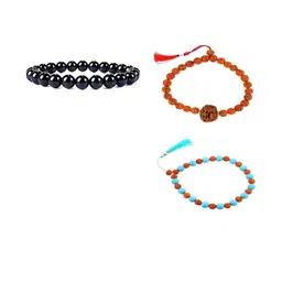 Divine souvenirs Unisex Set Of 3 Rudraksha Beaded Elasticated Bracelet image 1