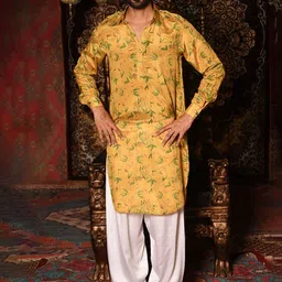 Laalzari Men Floral Printed Shirt Collar Pathani Kurta-image-8