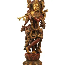 Exotic India Brown & Gold-Toned Fluting Krishna Religious Idol Showpiece image 4