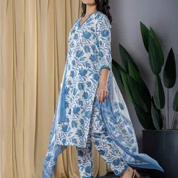 KALINI Floral Printed Pure Cotton Straight Kurta With Trousers & Dupatta image 4
