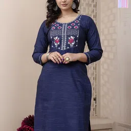 AUZAAI COLLECTION Selection Of 2 Floral Yoke Design Thread Work Pure Cotton Kurtas-picture-28