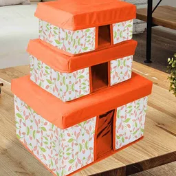 prettykrafts Orange 3 Pieces Reusable Printed Multi-Utility Organisers image 1