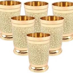 ensource (Pack of 6) Pure Brass Glass Tumbler with Embossed Design Glass Set Water/Juice Glass-picture-48
