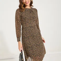 Styli Women Animal Printed Round Neck A-Line Dress-image-45