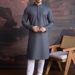 House of Pataudi Ethnic Motifs Embroidered Chikankari Straight Kurta With Pyjamas-picture-29