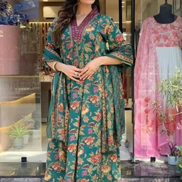 ARANGETRAM Women Floral Printed Regular Mirror Work Kurta with Palazzos & With Dupatta-image-10