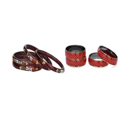 1ST TIME Set Of 8 Maroon Alloy Artificial Stones & Beads Antique Bangles-picture-48