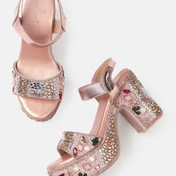 Marc Loire Women Rose Gold Embellished Block Heels-picture-30