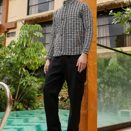 Campus Sutra Men Mandarin Collar Striped Lightweight Cotton Quilted Jacket image 4