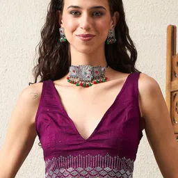 House of Pataudi Embellished Beads and Stones Silk Blend Saree image 4